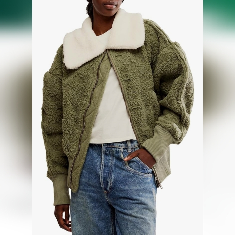 Free People Olive Teddy Jacket